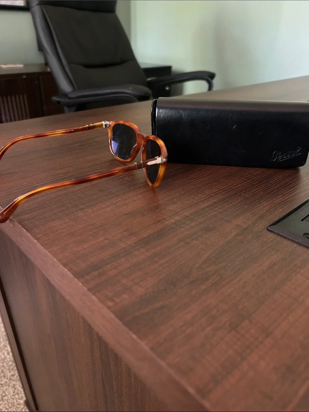 Persol Mens Sunglasses - Tortoiseshell Brown Frame, Black Lenses